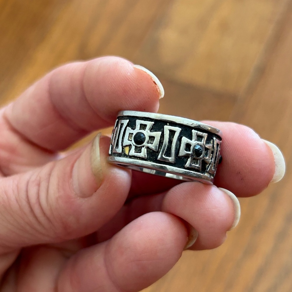 Stainless Steel Cross / Rhinestone Men's ring